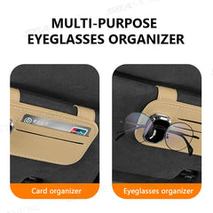 Car Sun Visor Glasses Clip – PU Leather Scratch-Free Sunglasses Holder with Card Slot