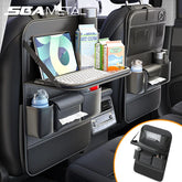 PU Leather Car Backseat Organizer – 9-in-1 Storage with Mesh Pocket & Tissue Holder