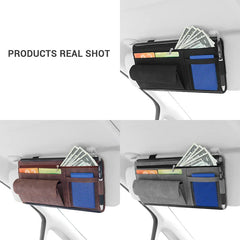 Car Sun Visor Organizer – Textured Suede 2-Layer Storage Bag with Sunglasses Case