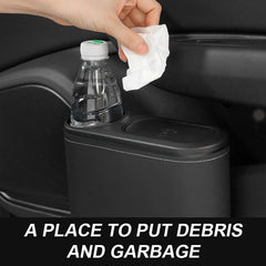 Car Rear Row Trash Can – Hanging ABS Garbage Bin with Pressing Lid & Drink Holder