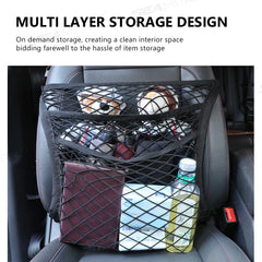 2-Layer Car Mesh Organizer – Universal Seat Storage Net Large-Capacity Cargo Holder
