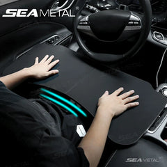 Foldable Car Laptop Tray Table – Stable Large Load-Bearing Dining Board with Drink Holder