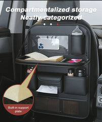 PU Leather Car Backseat Organizer – 9-in-1 Storage with Mesh Pocket & Tissue Holder