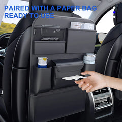 7-Pocket Car Seat Back Organizer – PU Leather All-in-One Hanging Storage with Cup & Tissue Holder