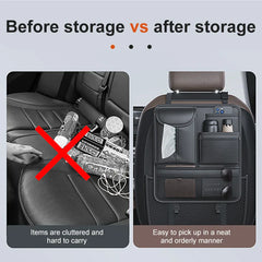 Car Seat Back Organizer – Nappa Leather Rear Row Storage Bag with Anti-Kick Pad