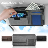 Car Sun Visor Organizer – Textured Suede 2-Layer Storage Bag with Sunglasses Case