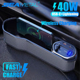 Wireless Charging Car Seat Gap Organizer – 40W USB-C & Lightning Fast Charge Center Console Storage Box