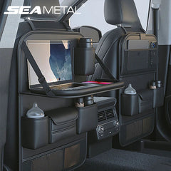 Car Seat Back Organizer with Foldable Table Tray – Auto Backseat Storage Bag with Tablet Holder