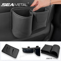 Universal Car Seat Back Organizer – 2-in-1 Leatherette Door Storage Bag with Cup Holder
