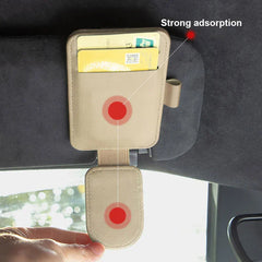 Magnetic Sun Visor Glasses Holder – Premium PU Leather Sunglasses Clip with Card Slot