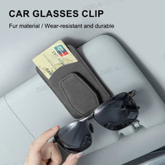 Luxury Suede Car Glasses Holder – Strong Magnetic Sun Visor Clip with Card Pocket