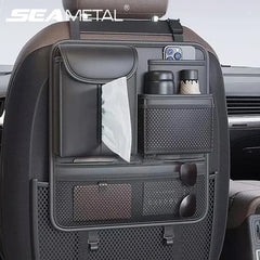 Car Seat Back Organizer – Nappa Leather Rear Row Storage Bag with Anti-Kick Pad