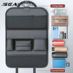 PU Leather Car Backseat Organizer – 9-in-1 Storage with Mesh Pocket & Tissue Holder