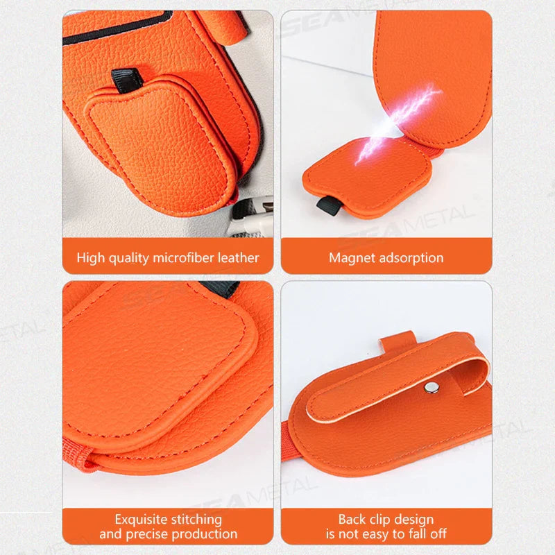 Luxury Magnetic Sunglasses Holder for Car – Leatherette Sun Visor Clip Organizer
