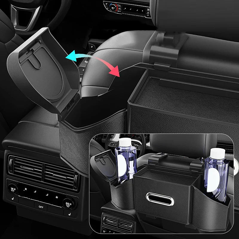Car Back Seat Organizer – Multifunction Storage Box with Cup Holder, Trash Bin & Phone Mount