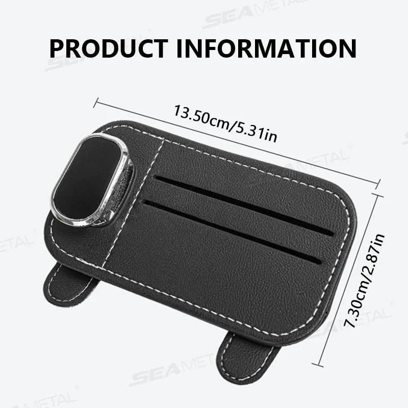 Car Sun Visor Glasses Clip – PU Leather Scratch-Free Sunglasses Holder with Card Slot