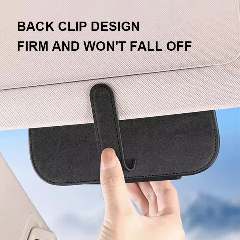 Premium Cowhide Sun Visor Glasses Holder – Wear-Resistant Leather Sunglasses Storage Case for Car