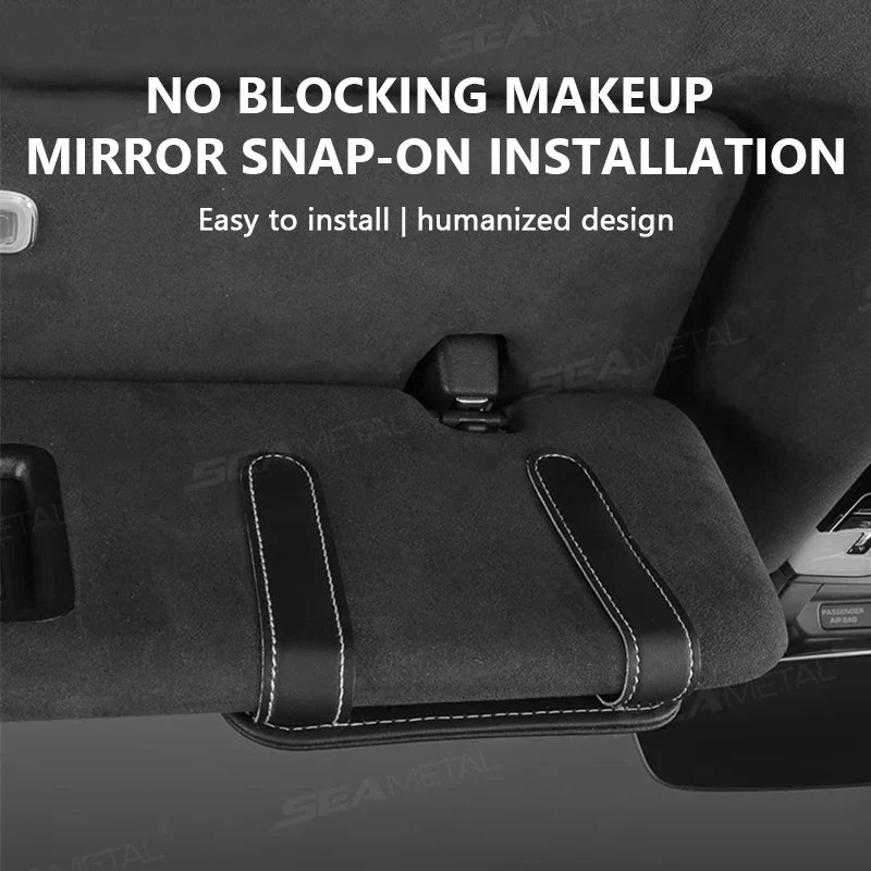 Car Sun Visor Glasses Clip – PU Leather Scratch-Free Sunglasses Holder with Card Slot