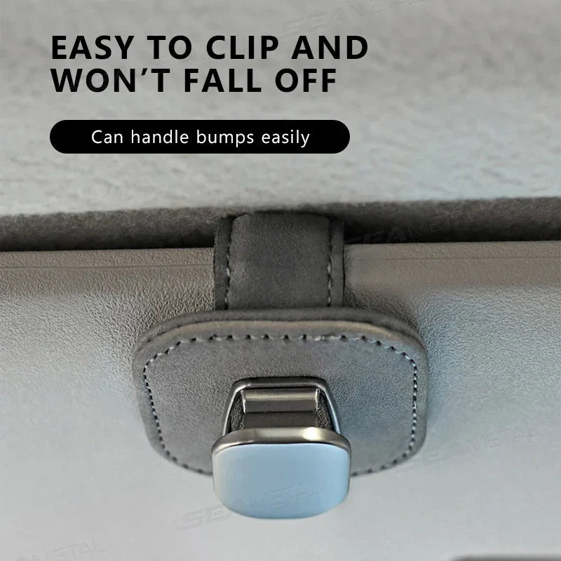Metal Car Glasses Holder Clip – Wear-Resistant Suede Sunglasses Hanger with Soft Sponge Cushion