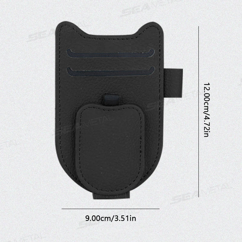 Luxury Magnetic Sunglasses Holder for Car – Leatherette Sun Visor Clip Organizer