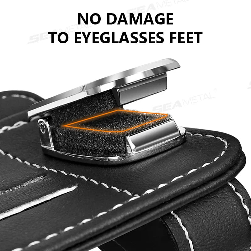 Car Sun Visor Glasses Clip – PU Leather Scratch-Free Sunglasses Holder with Card Slot