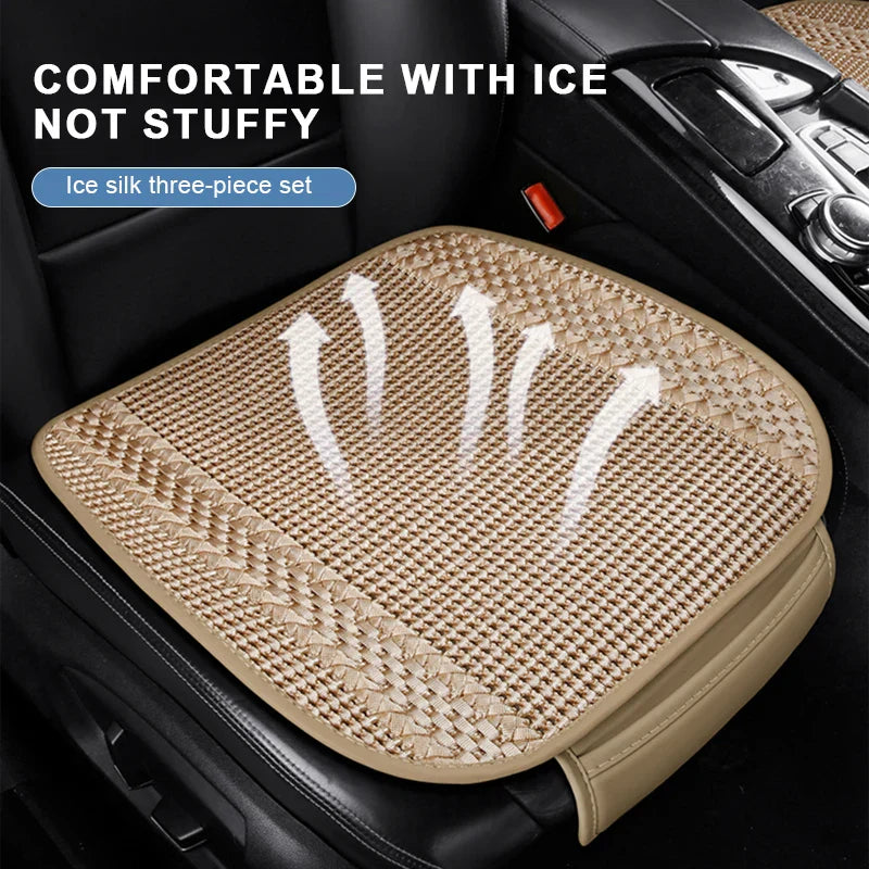 Breathable Ice Silk Car Seat Cover – Cooling Anti-Scratch Cushion for 5-Seat Cars