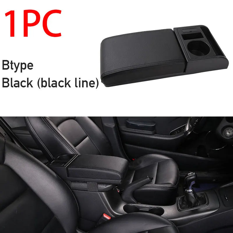 PU Leather Car Armrest Storage Box – Multi-Functional Movable Armrest with Cup Holder