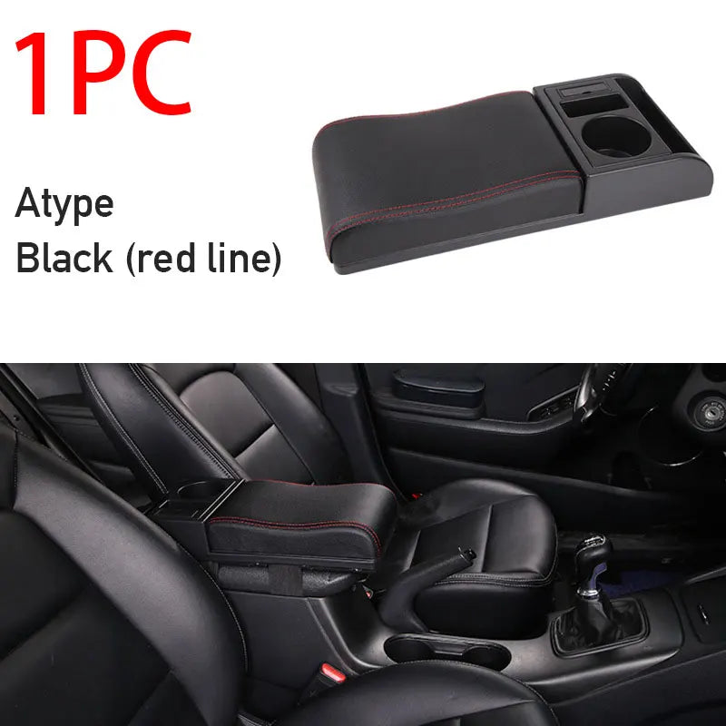 PU Leather Car Armrest Storage Box – Multi-Functional Movable Armrest with Cup Holder