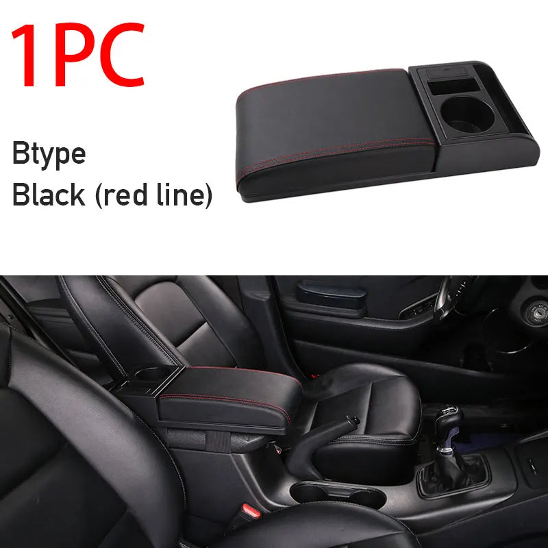 PU Leather Car Armrest Storage Box – Multi-Functional Movable Armrest with Cup Holder