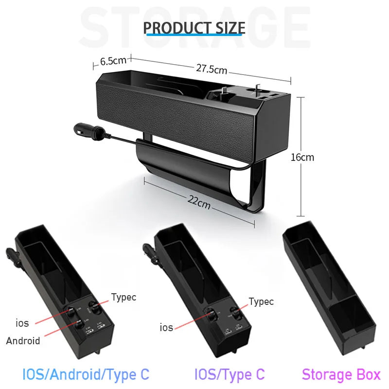 Multifunctional Car Seat Gap Organizer – Dual USB Port Charger for iPhone & Android