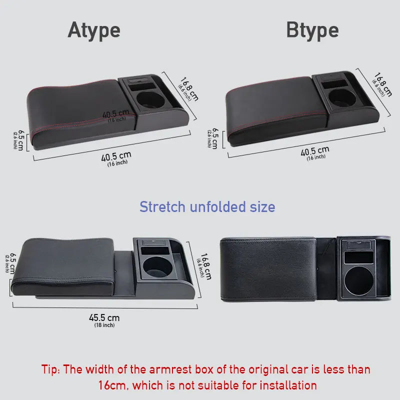 PU Leather Car Armrest Storage Box – Multi-Functional Movable Armrest with Cup Holder
