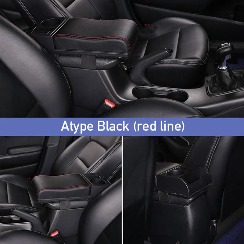 PU Leather Car Armrest Storage Box – Multi-Functional Movable Armrest with Cup Holder