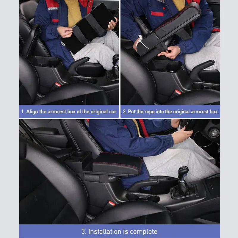 PU Leather Car Armrest Storage Box – Multi-Functional Movable Armrest with Cup Holder