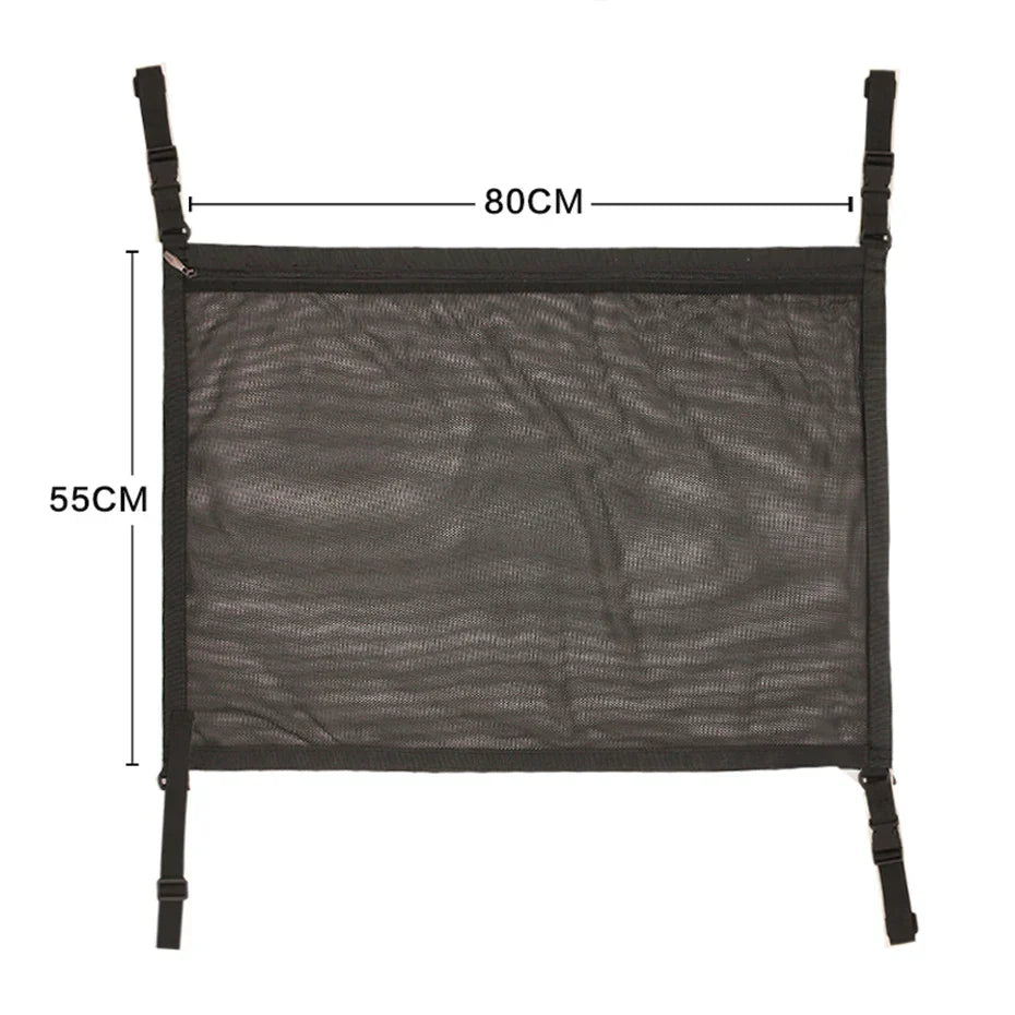 Car Ceiling Storage Net Pocket 80x55cm – Hanging Polyester Mesh Roof Organizer with Zipper