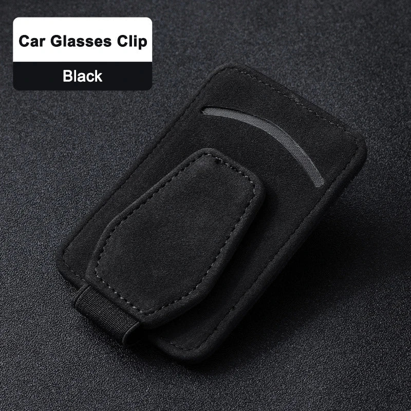 Luxury Suede Car Glasses Holder – Strong Magnetic Sun Visor Clip with Card Pocket