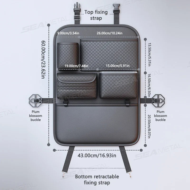 Luxury Car Seat Back Storage Bag – Multifunction Backseat Organizer with Anti-Kick Guard