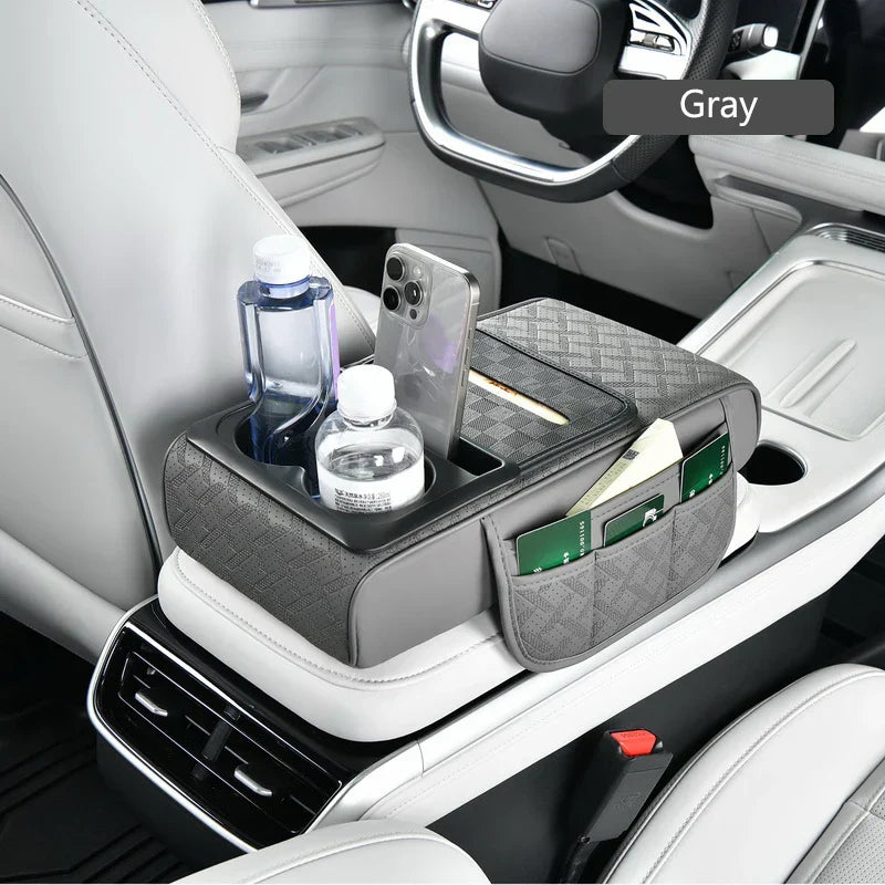 Car Center Console Armrest Cushion – 12-in-1 Multi-Function Pad with Storage & Cup Holder