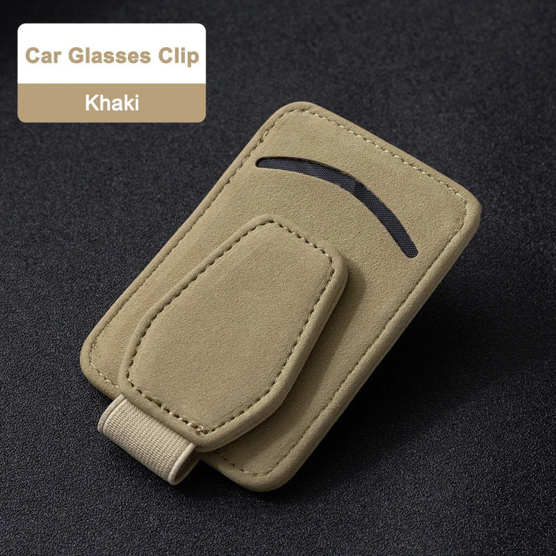 Luxury Suede Car Glasses Holder – Strong Magnetic Sun Visor Clip with Card Pocket