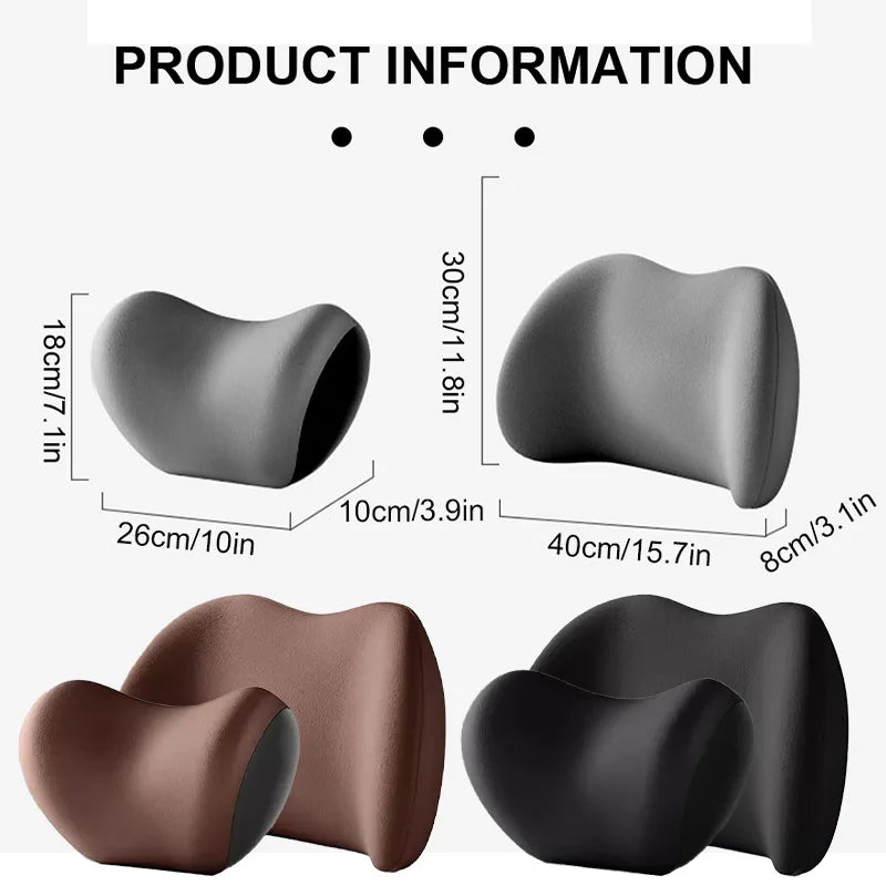 Memory Foam Car Neck Pillow – Ergonomic Headrest & Lumbar Support Cushion with Washable Cover