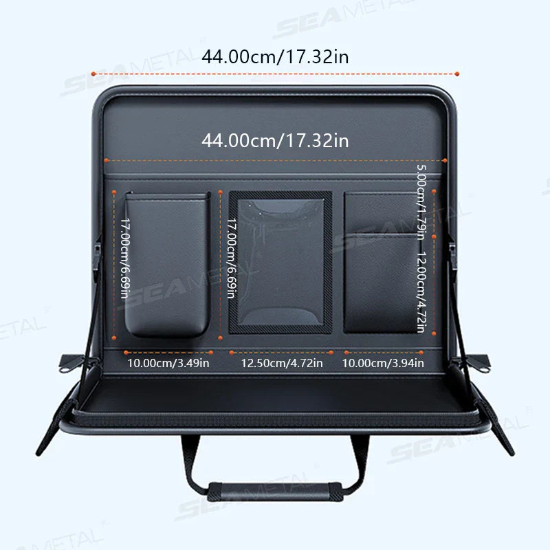 Portable Car Steering Wheel Laptop Tray – Foldable Multi-Pocket Storage Organizer