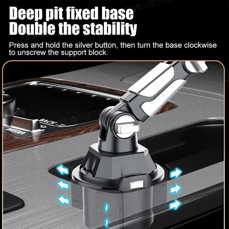 360-Degree Rotating Car Phone & Tablet Holder – Adjustable 6.5–9.5CM Cup Holder Mount