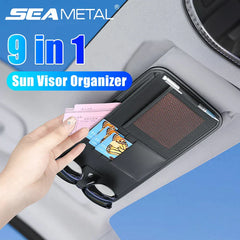 9-in-1 Car Sun Visor Organizer – PU Leather Zipper Storage Bag with Glasses & Card Holder