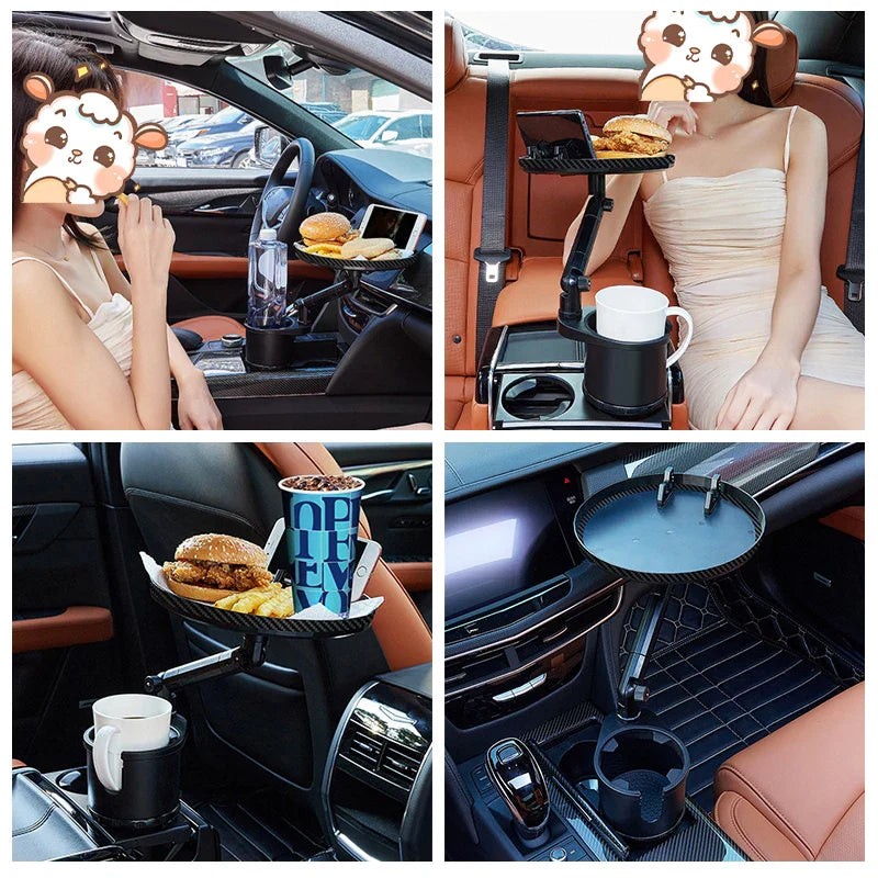 3-in-1 Car Cup Holder Extender with Tray – Adjustable 6–9cm Base Anti-Slip Design