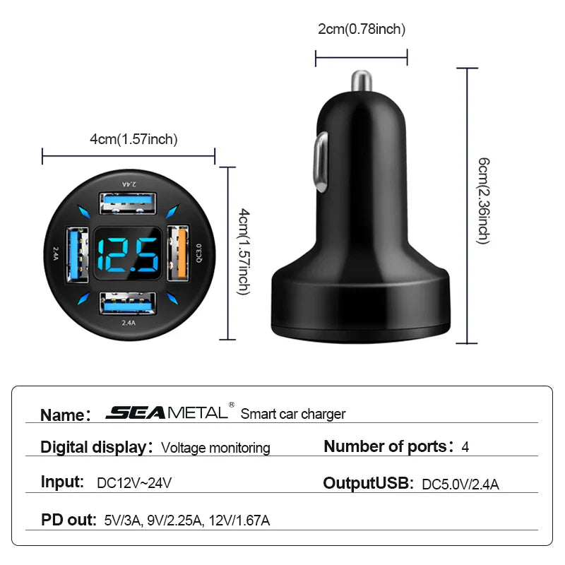 66W Car Cigarette Lighter Charger – 4-Port Fast Charging for iPhone, Xiaomi, Samsung