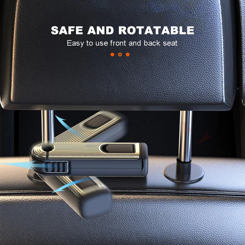 2-in-1 Car Headrest Hanging Hook – Built-In Phone Holder with Silicone Anti-Slip Pad