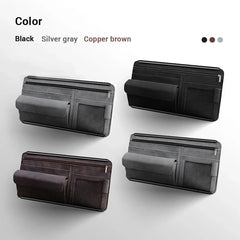 Car Sun Visor Organizer – Textured Suede 2-Layer Storage Bag with Sunglasses Case