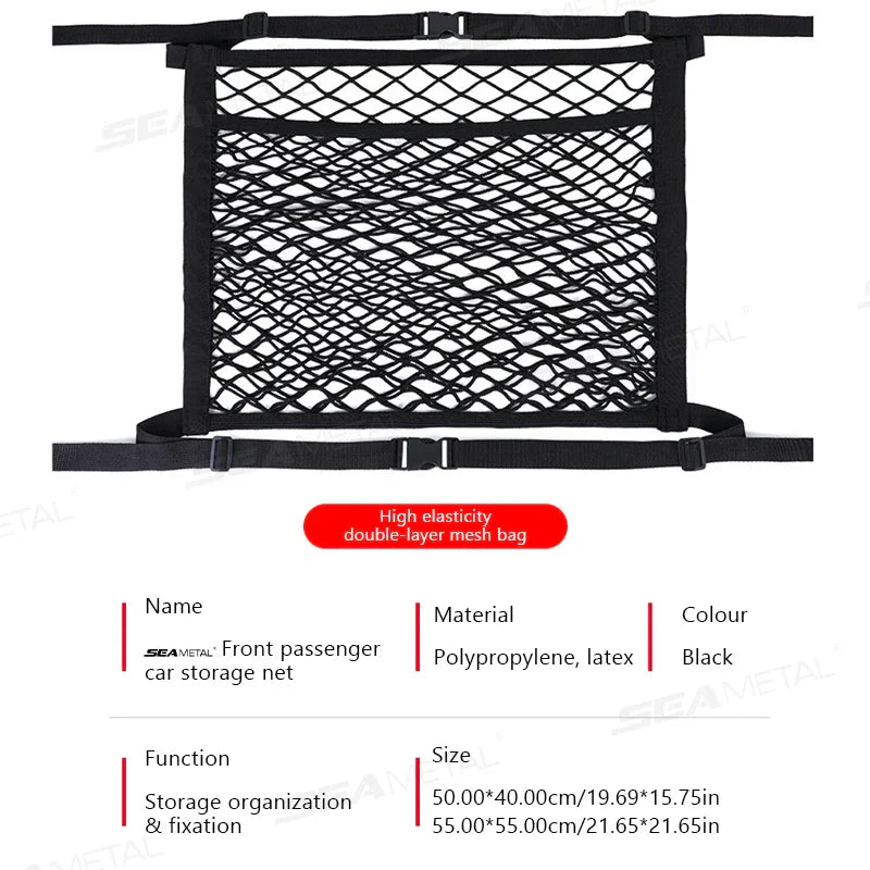 2-Layer Car Mesh Organizer – Universal Seat Storage Net Large-Capacity Cargo Holder