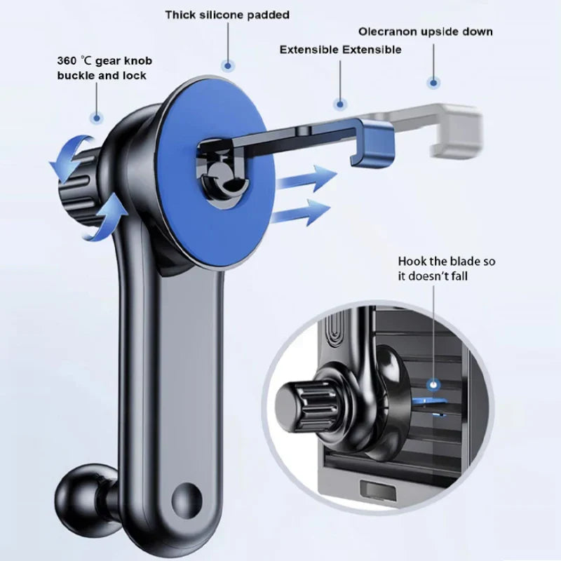 Stable Gravity Car Vent Phone Mount – Adjustable Telescopic Holder for 4.7–7 Inch Smartphones