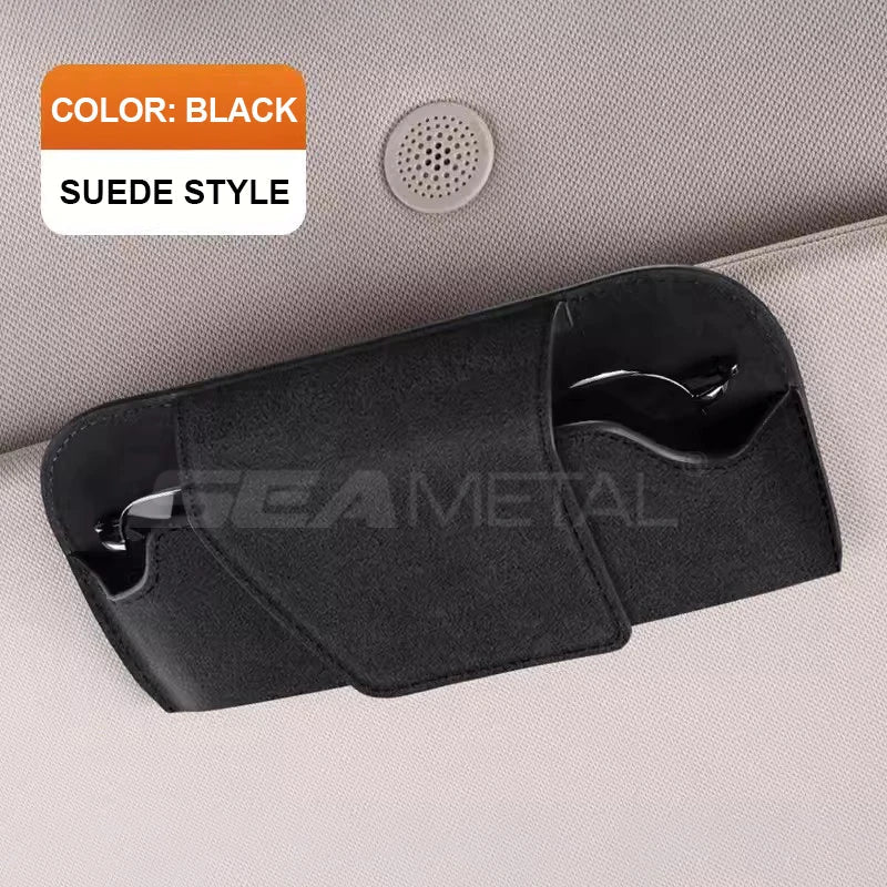 Premium Cowhide Sun Visor Glasses Holder – Wear-Resistant Leather Sunglasses Storage Case for Car