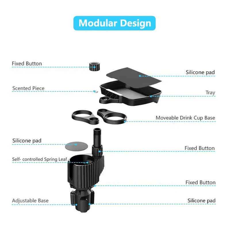 4-in-1 Car Cup Holder Extension – 360° Rotating Snack Tray & Drink Holder (3kg Load)